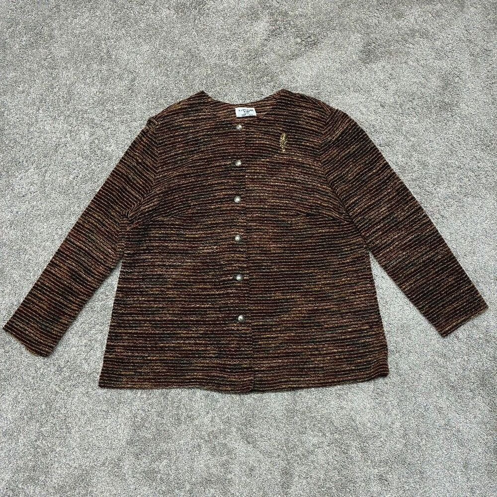 VTG Alfred Dunner Woman 22W Striped Chenille Jacket Boho Grandmacore Tapestry